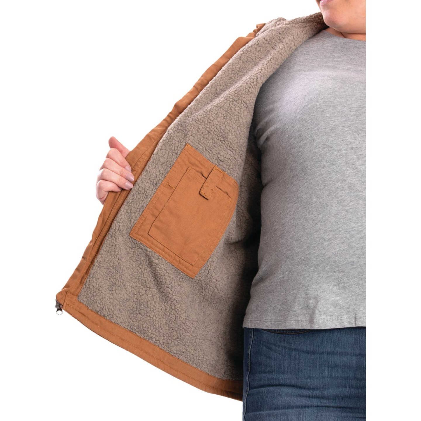 Berne Softstone Women's Small Brown Duck Sherpa-Lined Vest Image 6