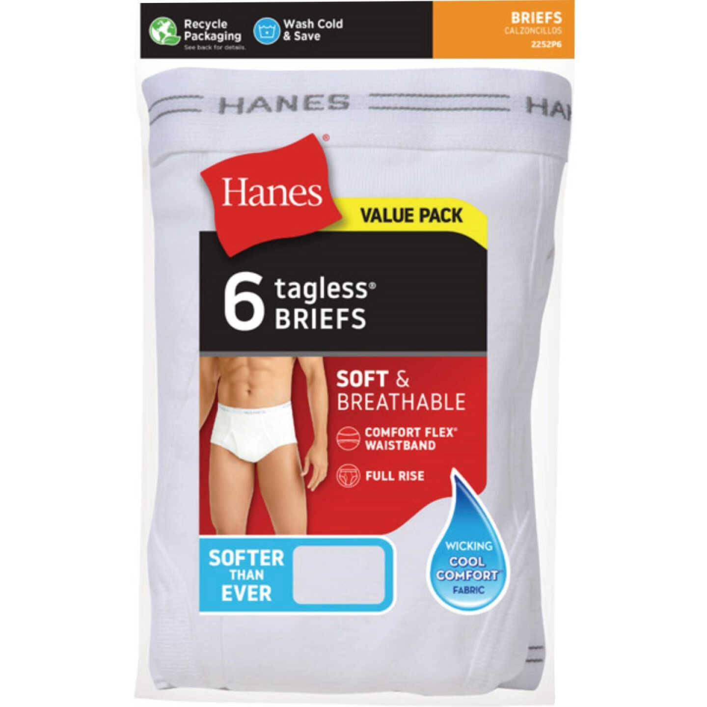 Hanes Men's L White Briefs (6-Pack) Image 1