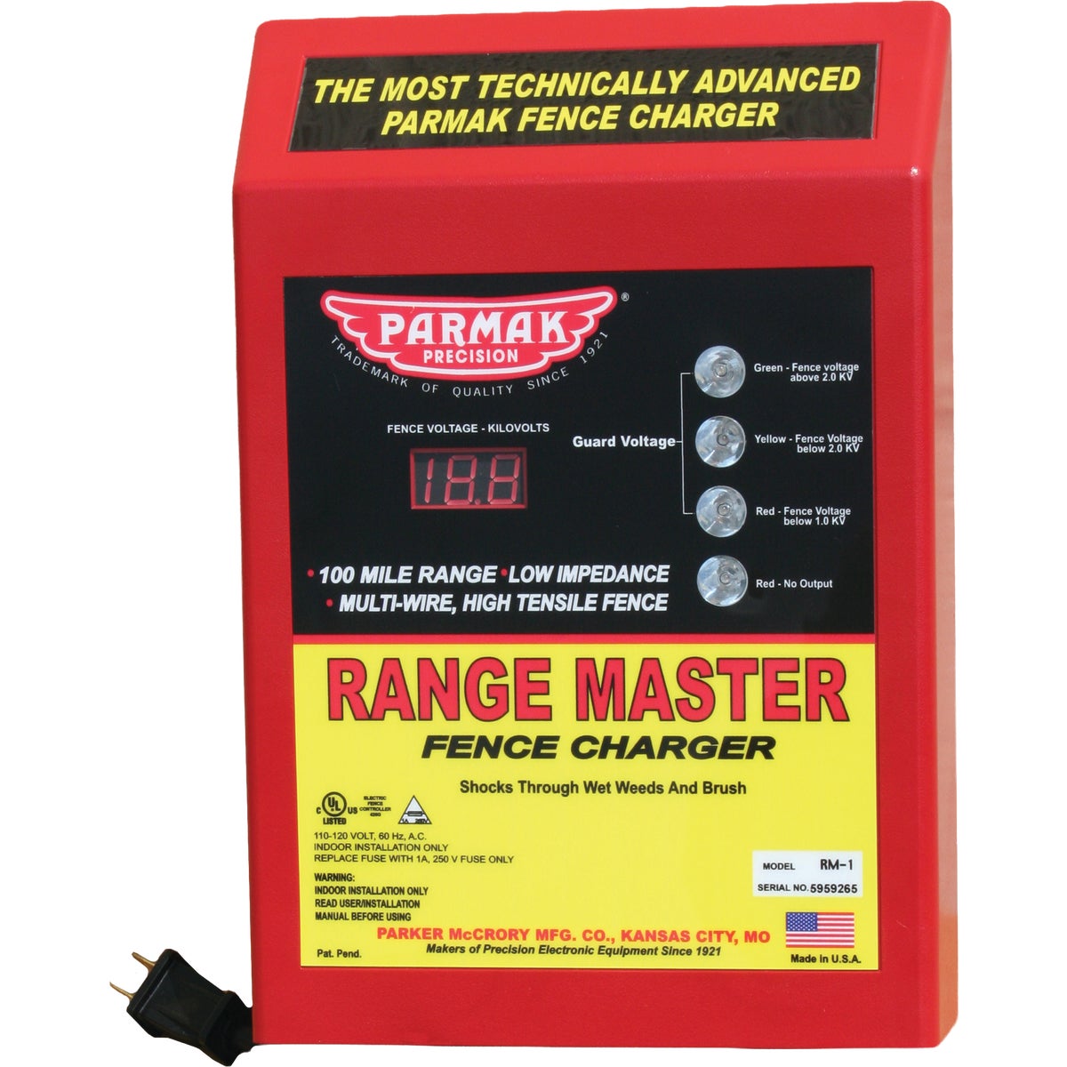 Parmak 110 - 120V - AC Operated Fence Charger - 100 miles