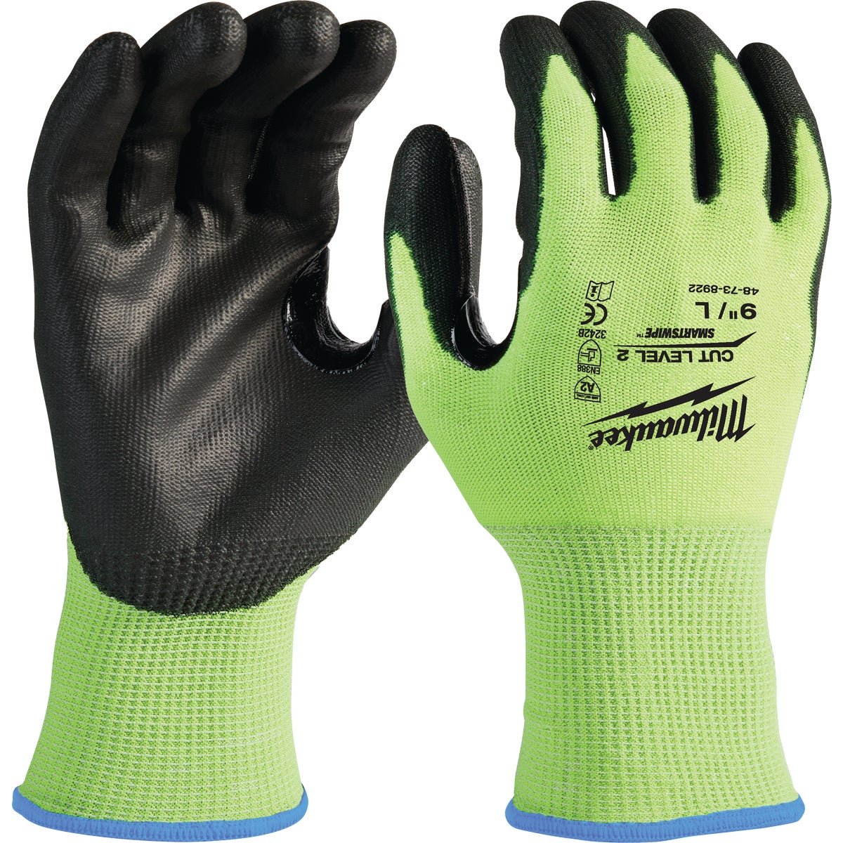 Milwaukee Unisex Large Cut Level 2 High Vis Polyurethane Dipped Glove Image 1