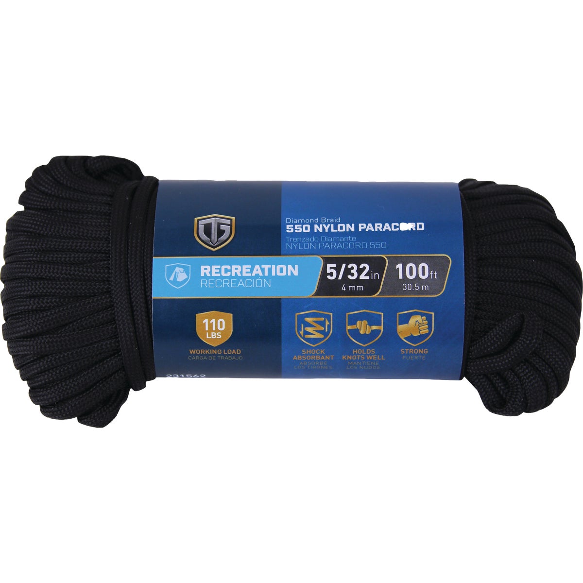 TruGuard 5/32 In. x 100 Ft. Black Paracord 550 Diamond Braid Nylon Rope