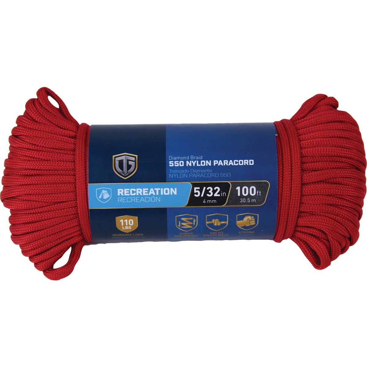 TruGuard 5/32 In. x 100 Ft. Red Paracord 550 Diamond Braid Nylon Rope