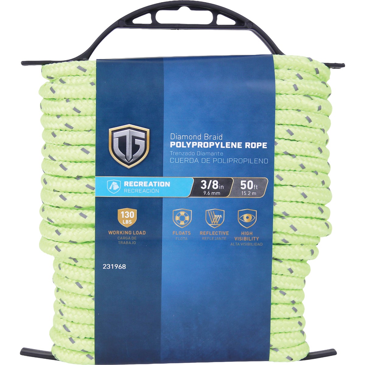 TruGuard 3/8 In. x 50 Ft. Reflective Yellow Diamond Braid Polypropylene Rope