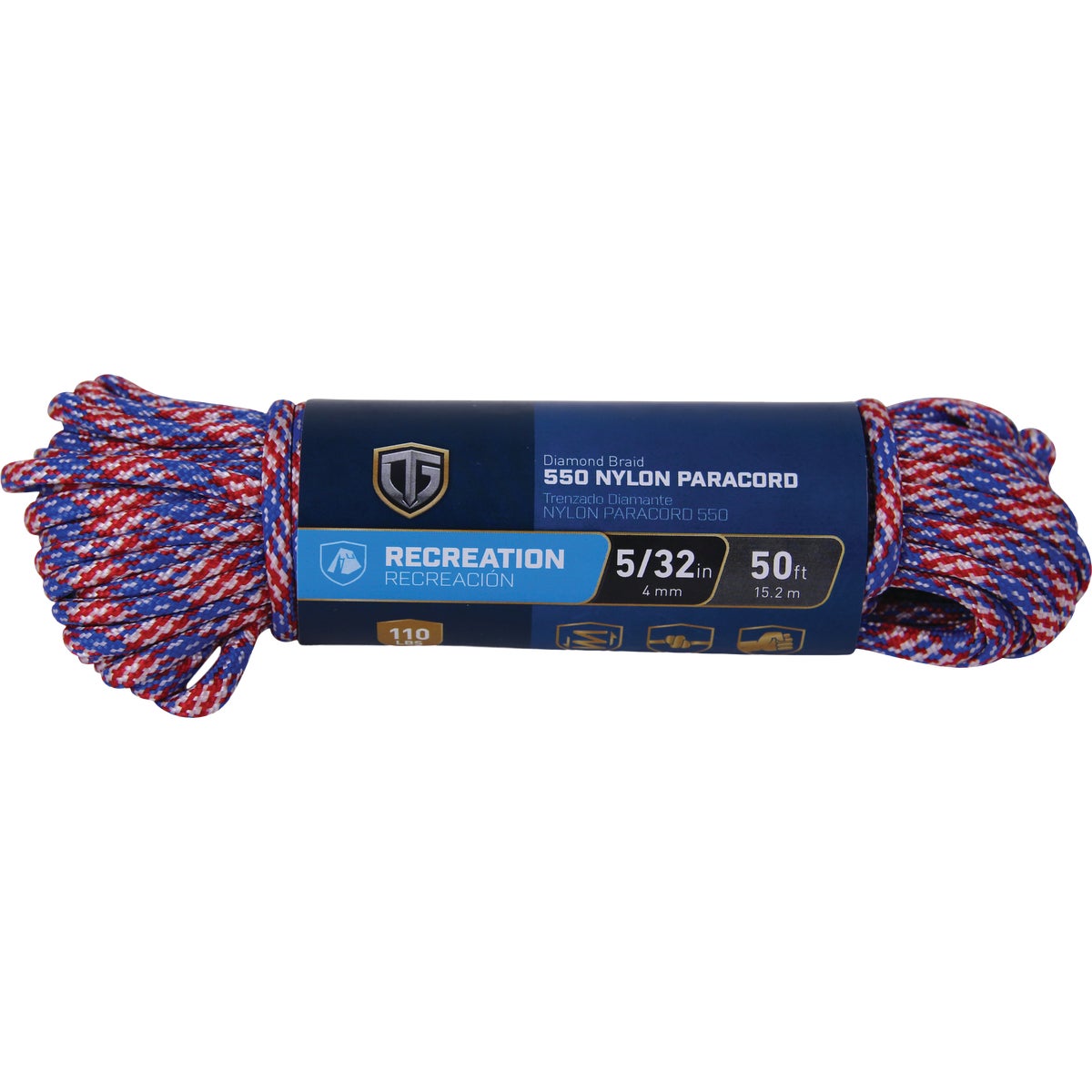 TruGuard 5/32 In. x 50 Ft. Blue Paracord 550 Diamond Braid Nylon Rope