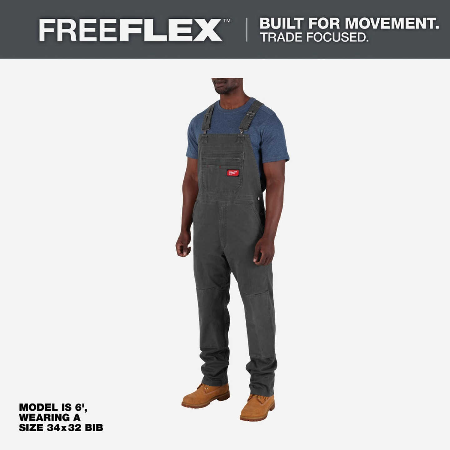 Milwaukee FREEFLEX Men's 32x34 Gray Unlined Bib Overalls Image 4