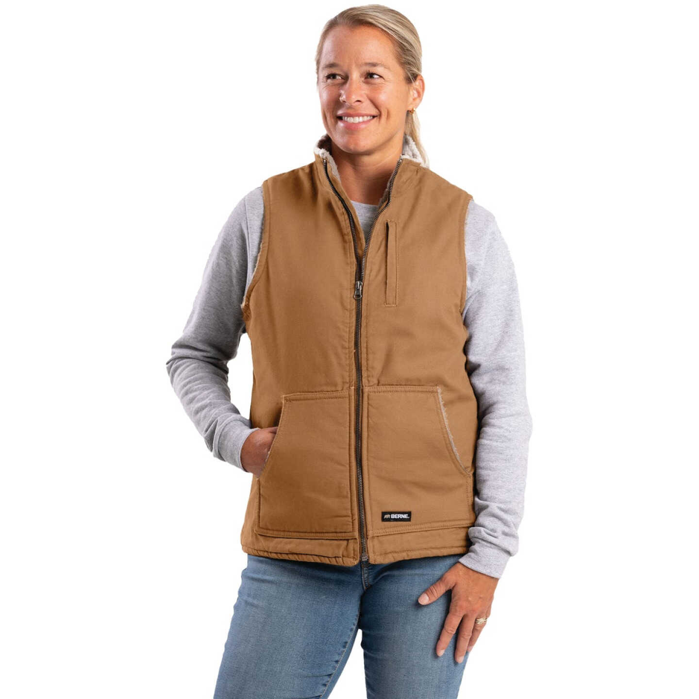 Berne Softstone Women's Medium Brown Duck Sherpa-Lined Vest Image 1