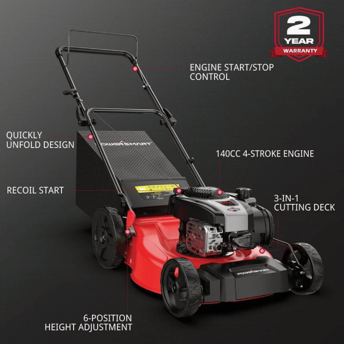 PowerSmart 21 In. 140cc Briggs & Stratton 3-in-1 Push Gas Lawn Mower Image 4