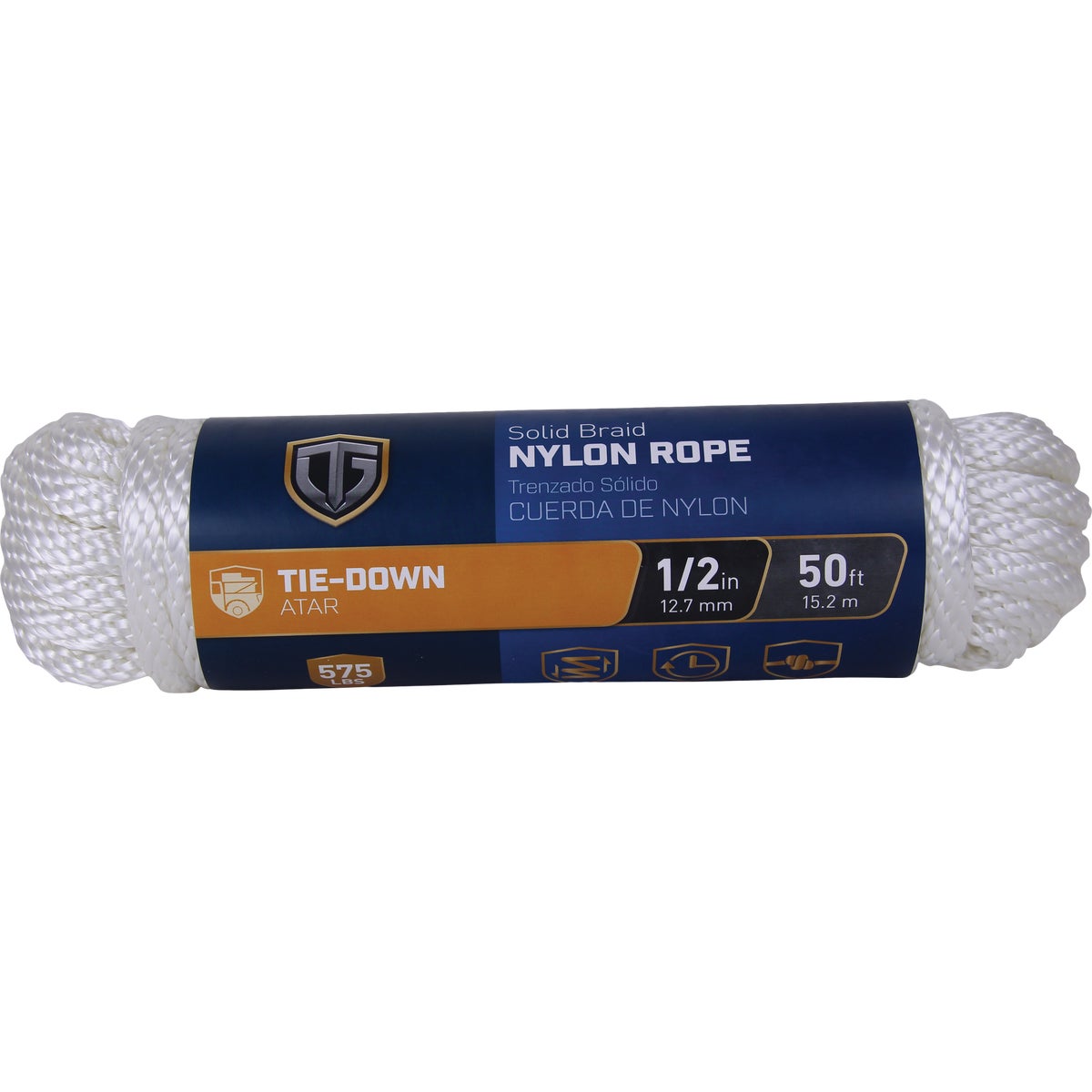 TruGuard 1/2 In. x 50 Ft. White Solid Braid Nylon Rope