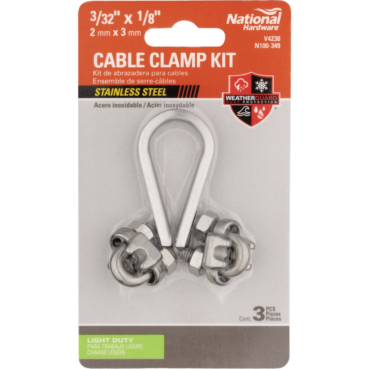 National Cable Clamp Kits, Stainless Steel, 3/32 In. x 1/8 In.