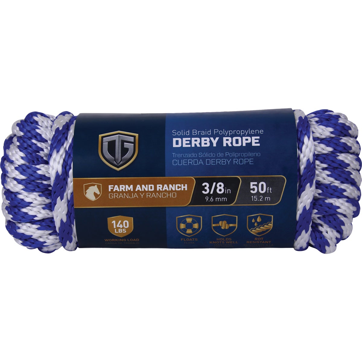 TruGuard 3/8 In. x 50 Ft. Blue/White Solid Braid Polypropylene Derby Rope