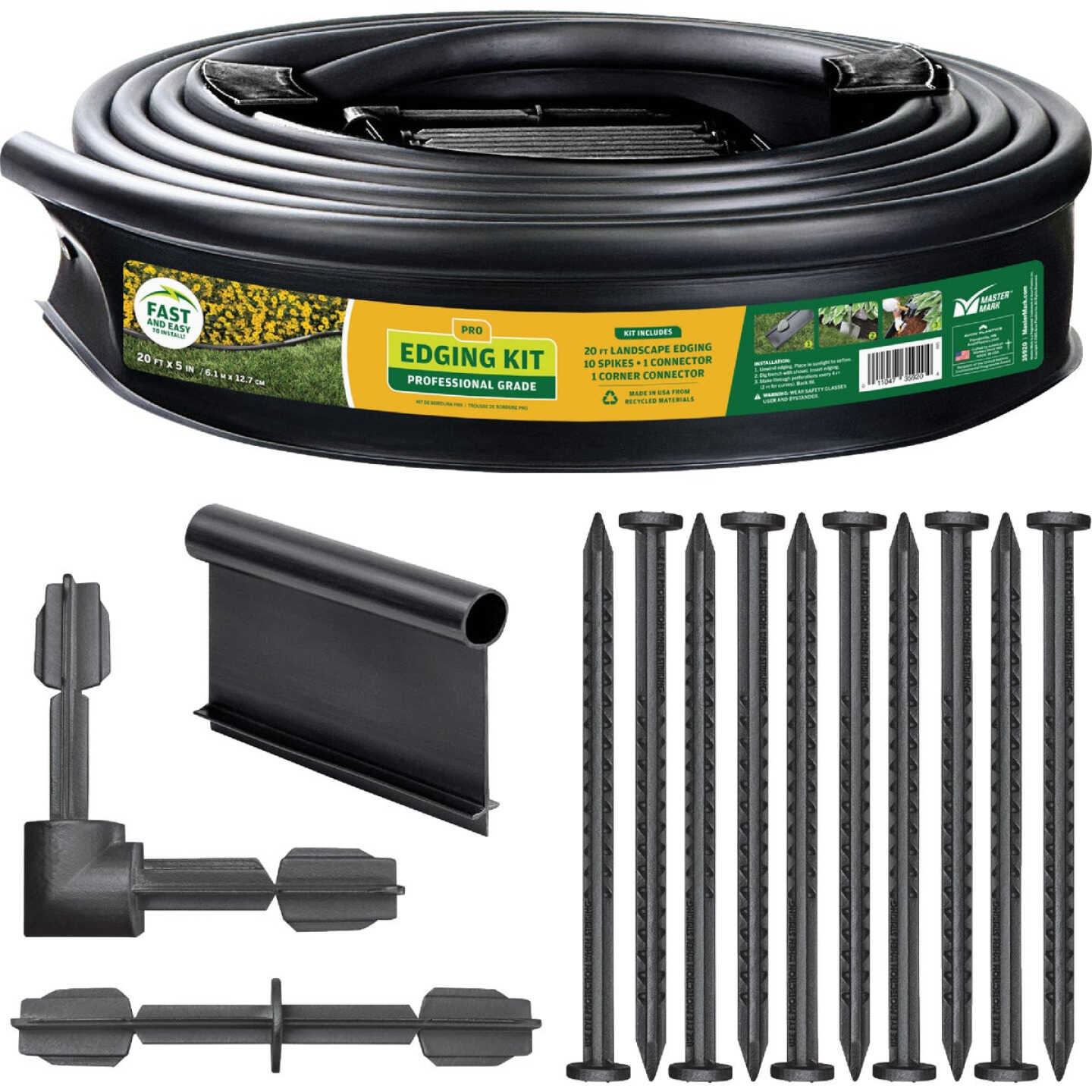 Master Mark Pro 5 In. x 20 Ft. Black Plastic Edging Kit with YardPack Image 1