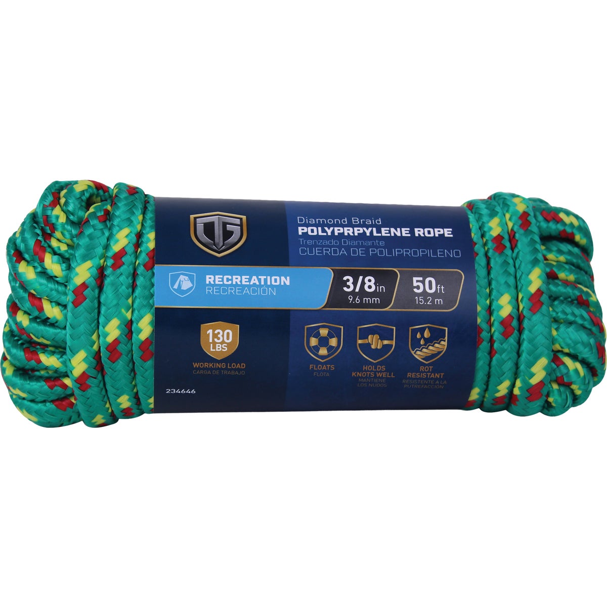 TruGuard 3/8 In. x 50 Ft. Assorted Diamond Braid Polypropylene Rope