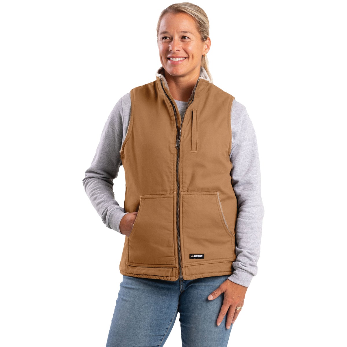Berne Softstone Women's 2XL Brown Duck Sherpa-Lined Vest