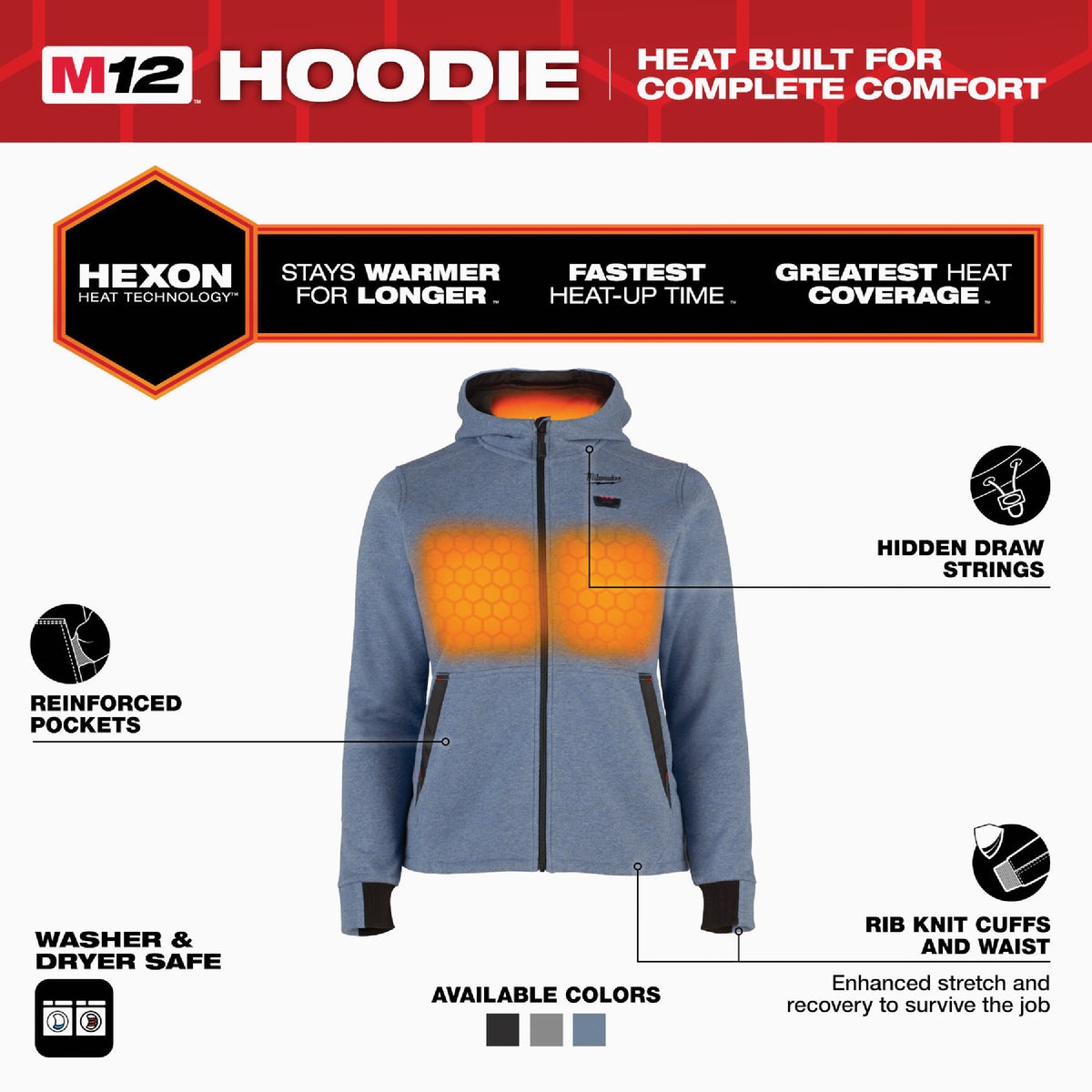 Milwaukee M12 Women's Medium Blue Full-Zip Heated Hoodie Kit Image 5