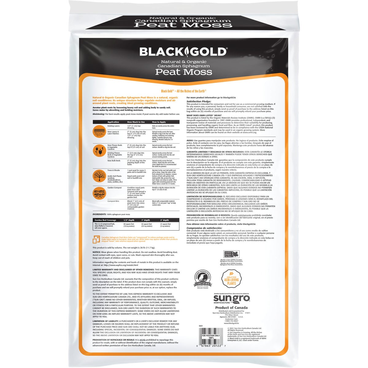Black Gold 2.2 Cu. Ft. Natural & Organic Canadian Sphagnum Peat Moss Image 3