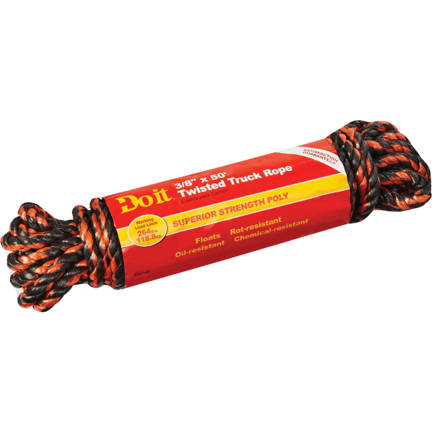 Do it Best 3/8 In. x 50 Ft. Orange & Black Truck Polypropylene Packaged Rope Image 1