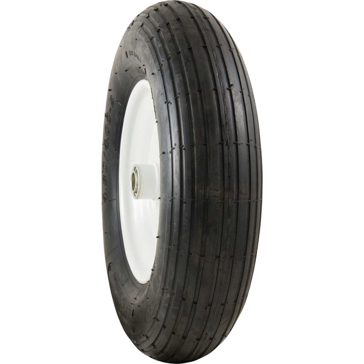 Marathon 4.80 - 8 In. Ribbed Tread Pneumatic Universal Wheelbarrow Tire & Wheel Assembly Image 1