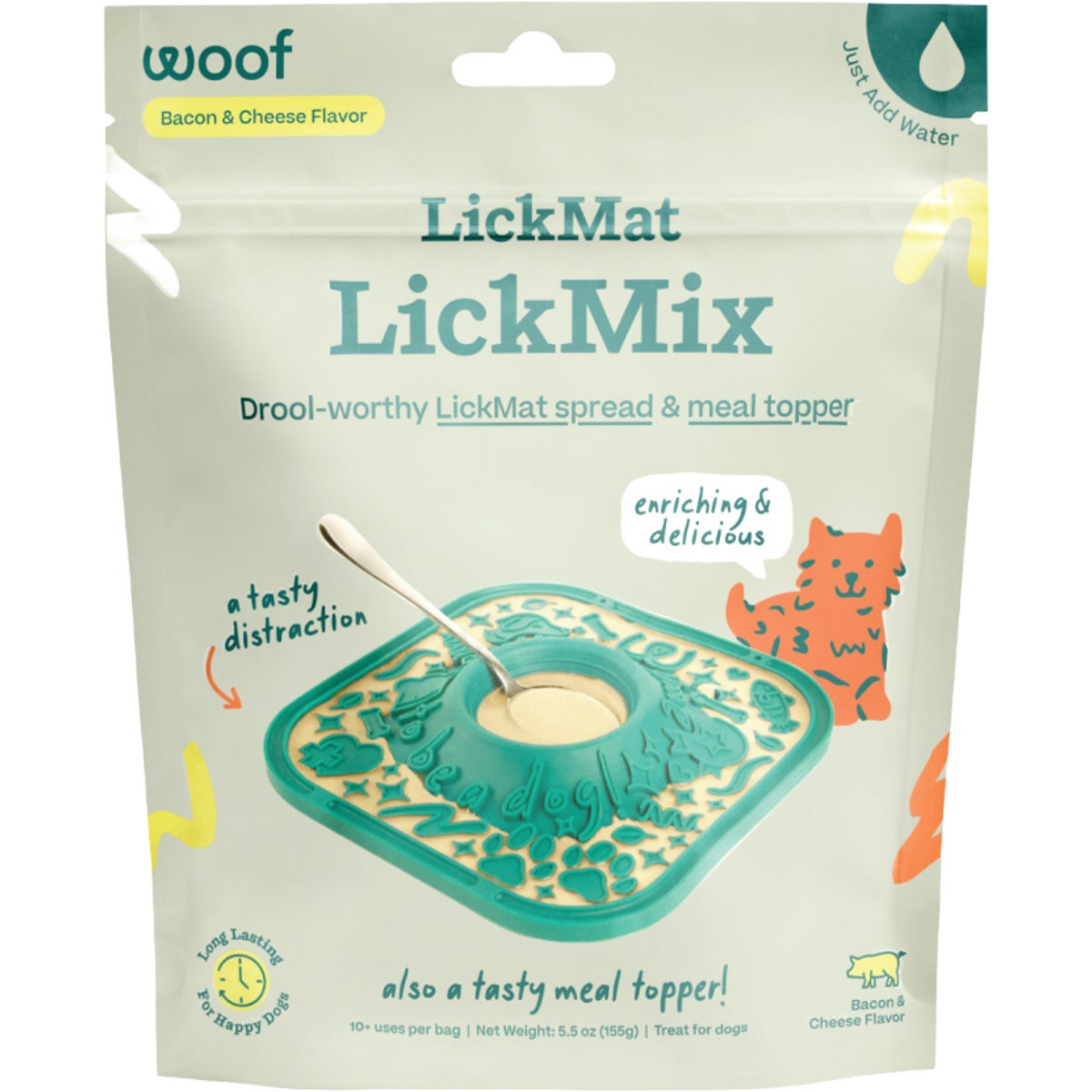 Woof LickMat LickMix 5.5 Oz. Bacon & Cheese Recipe Meal Topper Image 1