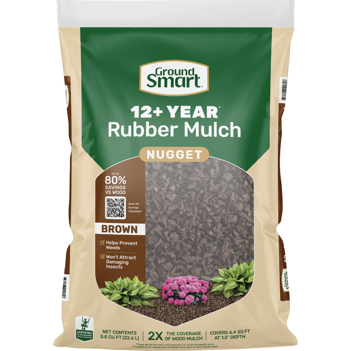 GroundSmart 0.8 Cu. Ft. Brown Recycled Nugget Rubber Mulch Image 1