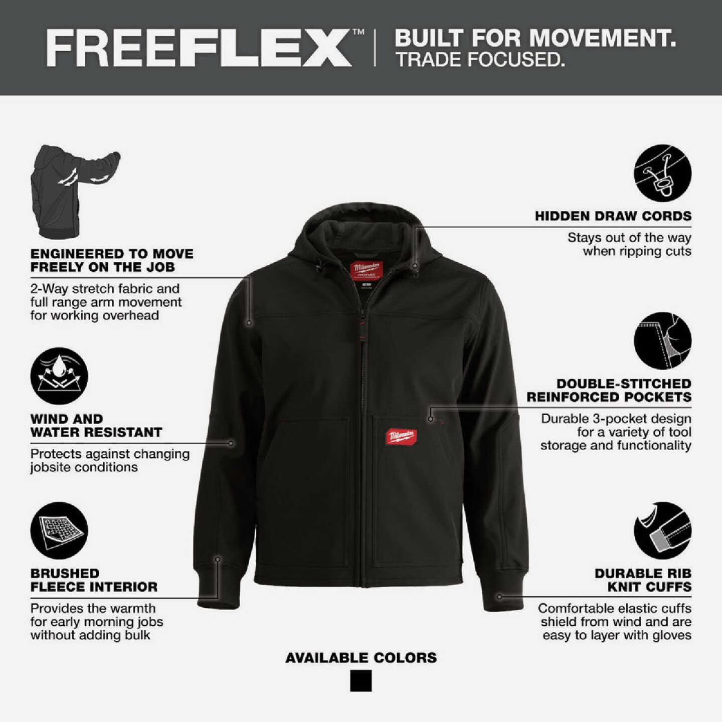 Milwaukee FREEFLEX Men's 3XL Black Softshell Hooded Jacket Image 4