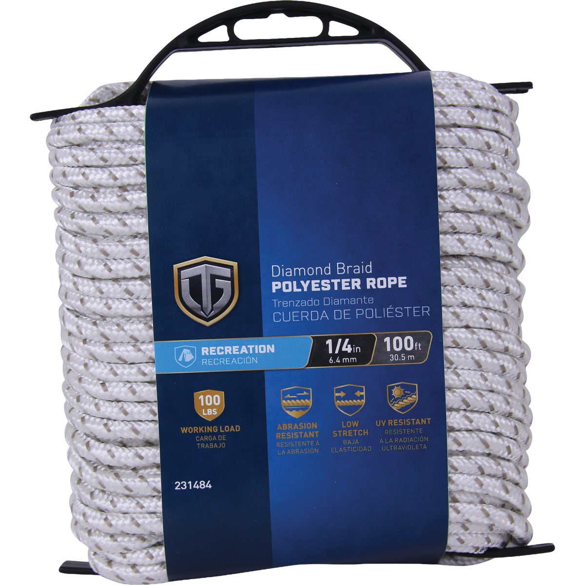 TruGuard 1/4 In. x 100 Ft. White/Gray Diamond Braid Polyester Rope