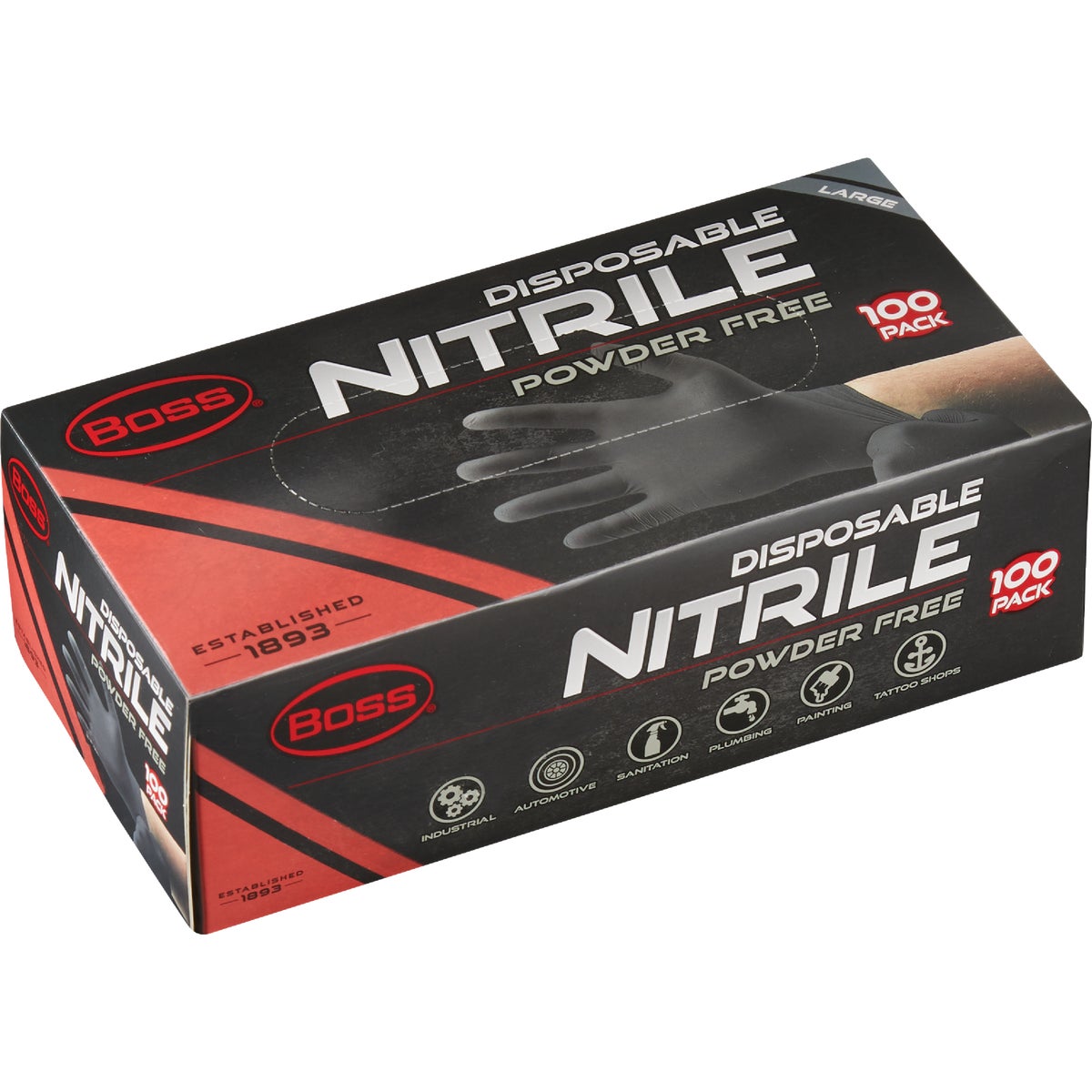 Boss Large Black Nitrile 4 Mil Disposable Gloves (100-Pack) Image 2