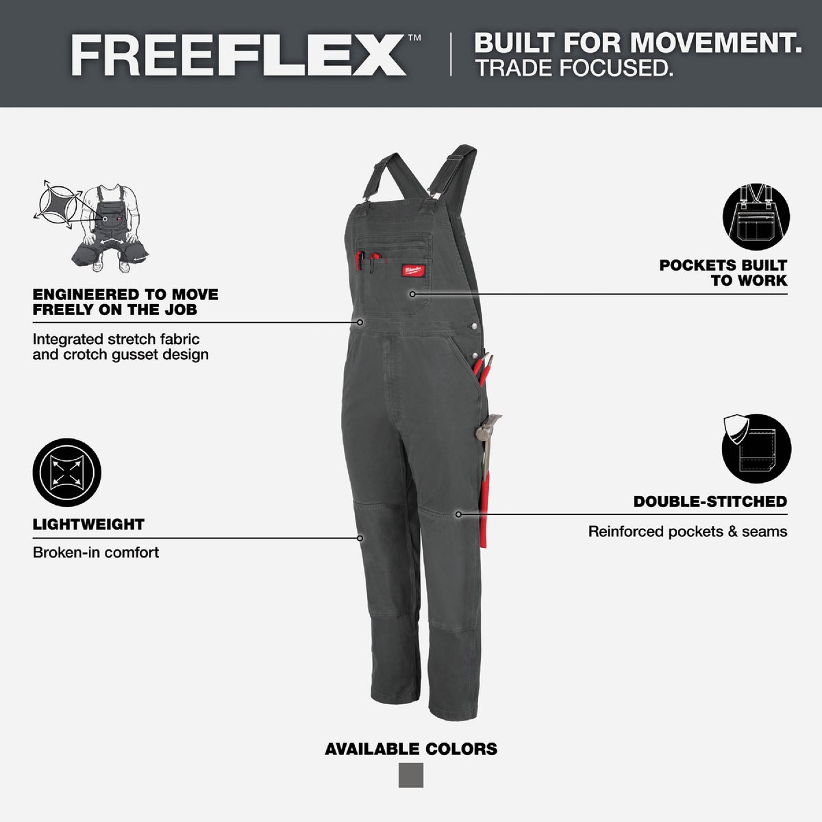 Milwaukee FREEFLEX Men's 34x32 Gray Unlined Bib Overalls Image 3