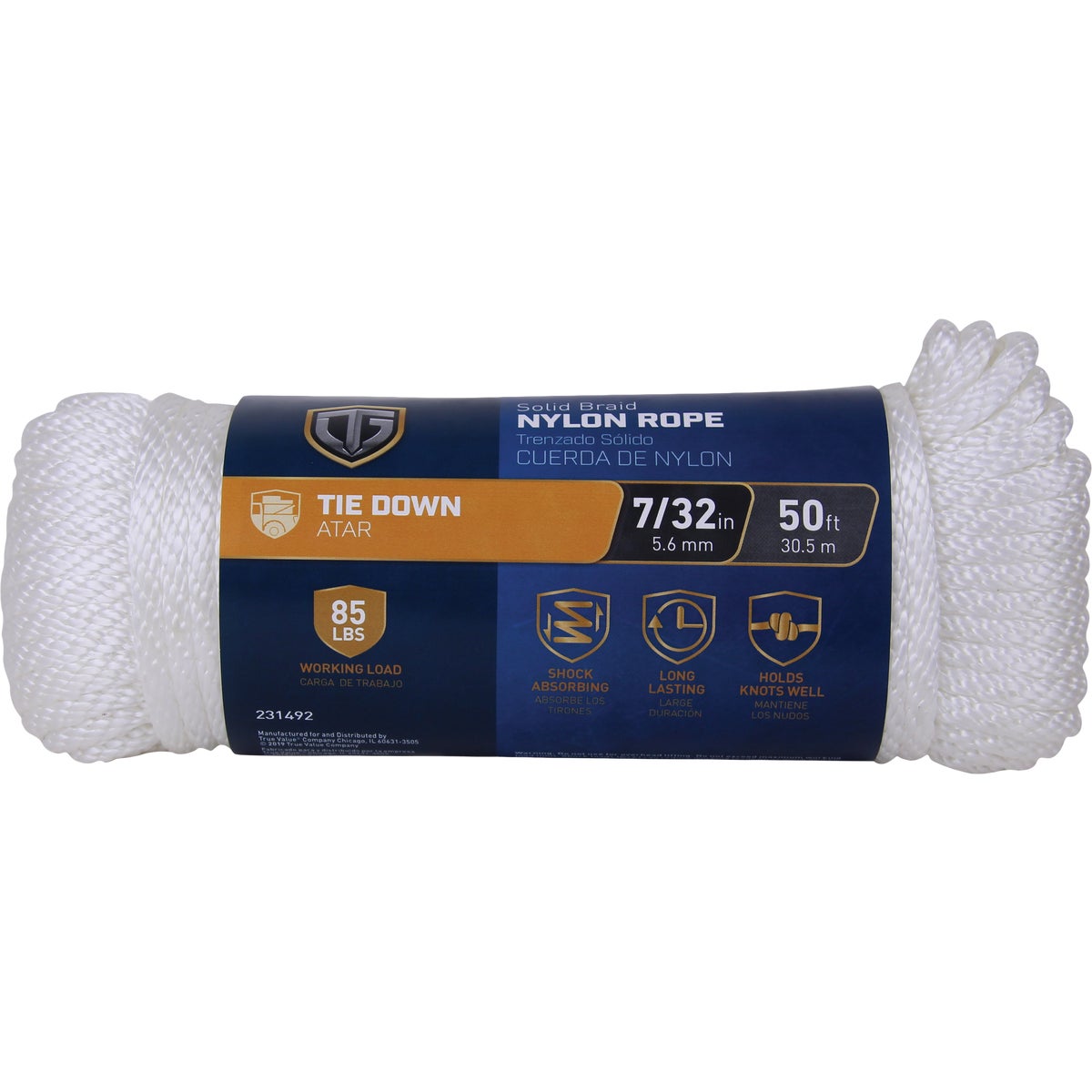 TruGuard 7/32 In. x 50 Ft. White Solid Braid Nylon Rope