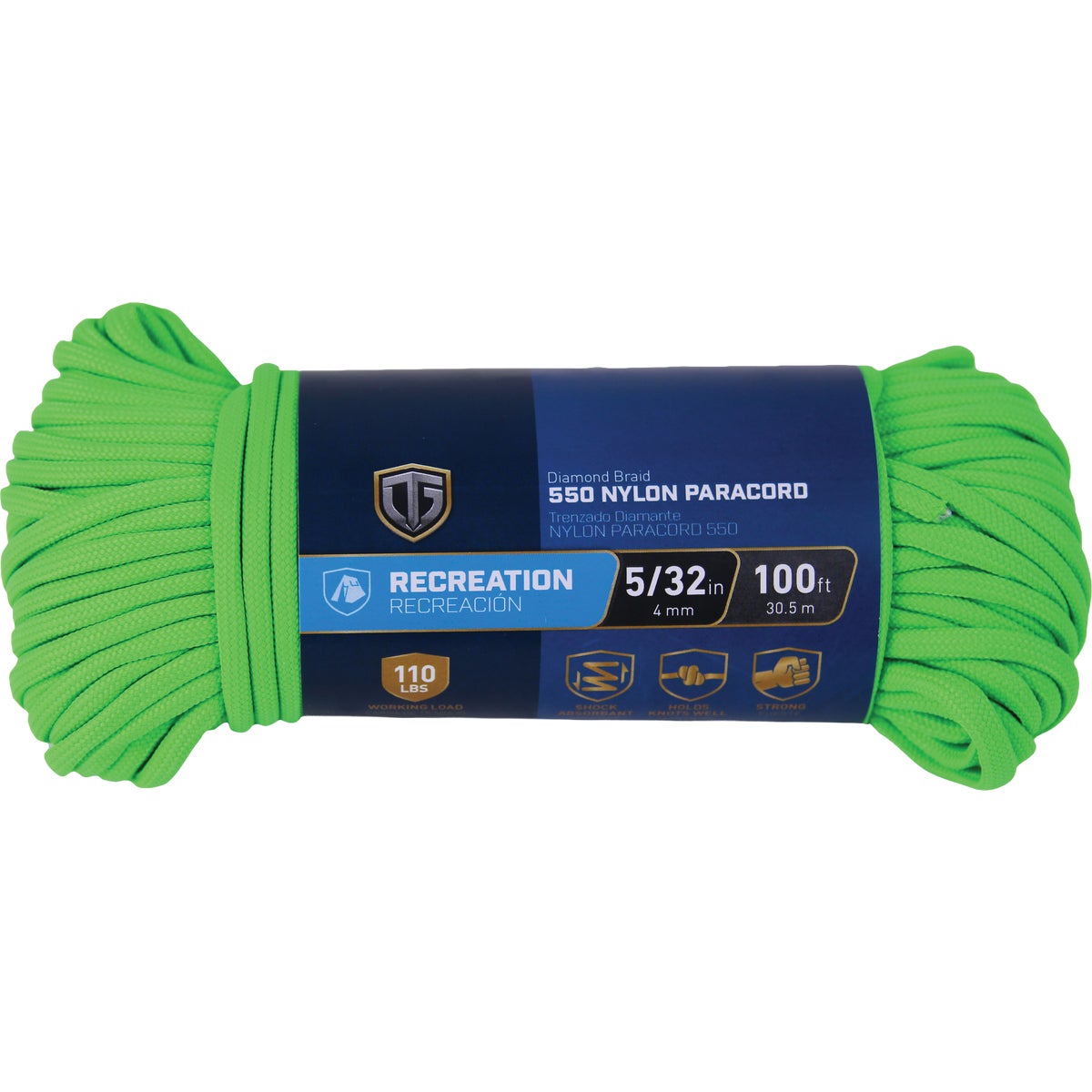 TruGuard 5/32 In. x 100 Ft. Green Paracord 550 Diamond Braid Nylon Rope