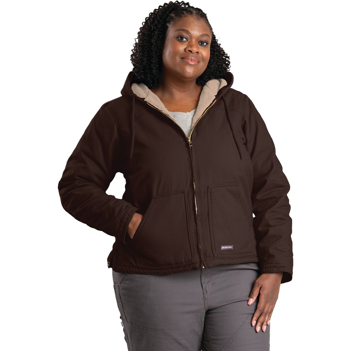 Berne Women's XL Dark Brown Sherpa-Lined Softstone Duck Hooded Jacket Image 2