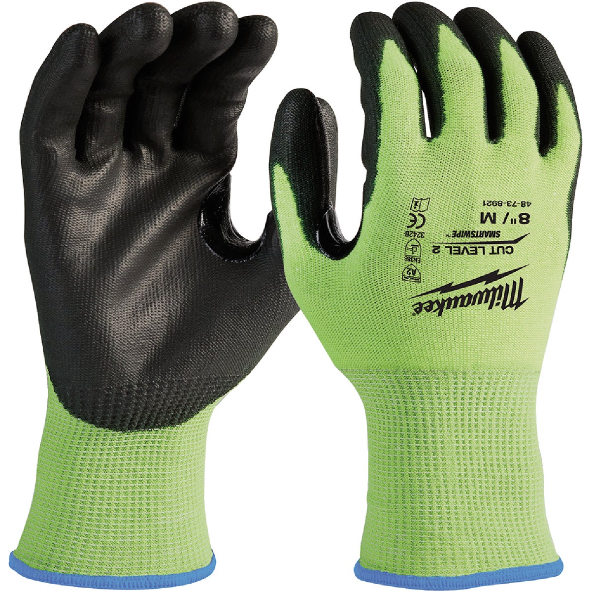Milwaukee Unisex Medium Cut Level 2 High Vis Polyurethane Dipped Glove Image 1