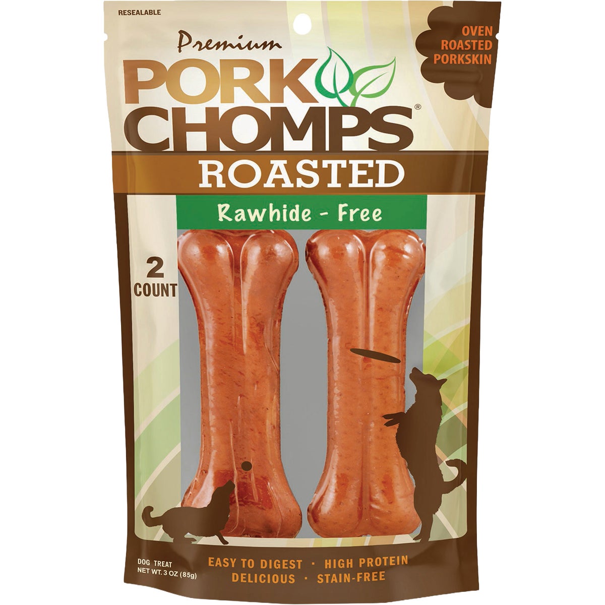 Pork Chomps 4.5 In. Roasted Pressed Pork Skin Dog Bone (2-Pack)