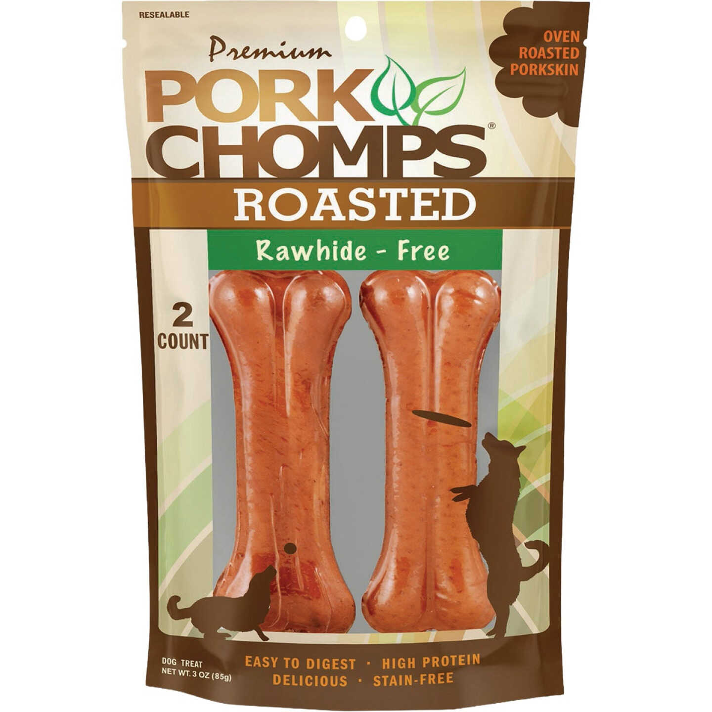 Pork Chomps 4.5 In. Roasted Pressed Pork Skin Dog Bone (2-Pack) Image 1