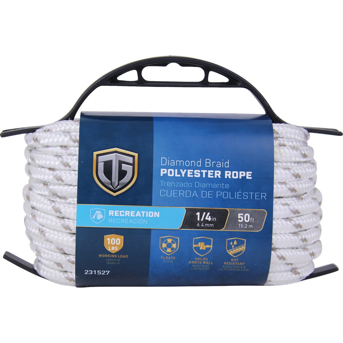 TruGuard 1/4 In. x 50 Ft. White/Gray Diamond Braid Polyester Rope