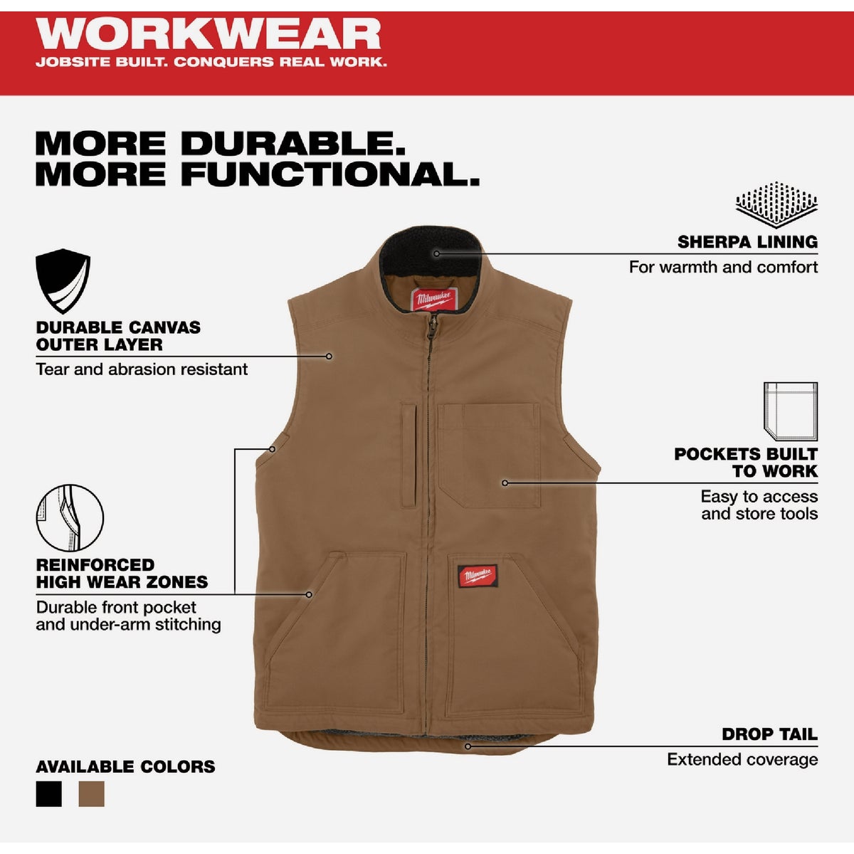 Milwaukee GRIDIRON Men's 2XL Brown Sherpa-Lined Vest Image 2
