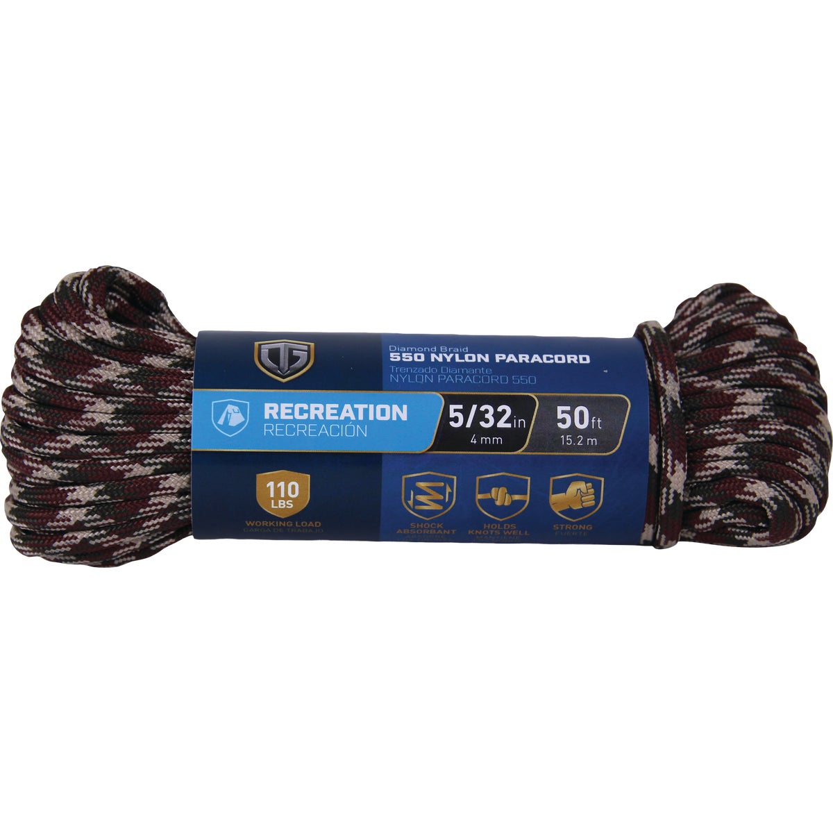 TruGuard 5/32 In. x 50 Ft. Camouflage Paracord 550 Diamond Braid Nylon Rope