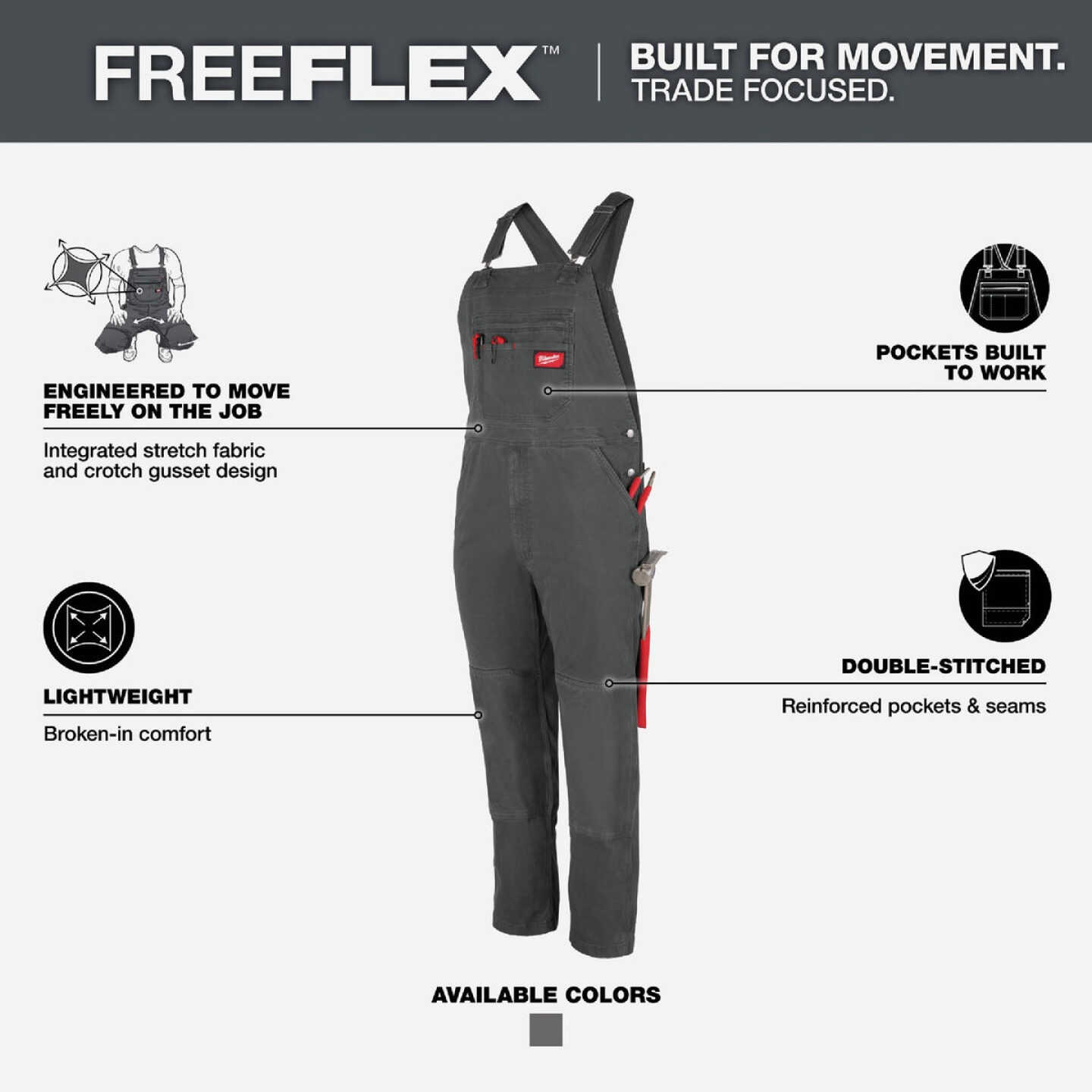 Milwaukee FREEFLEX Men's 36x34 Gray Unlined Bib Overalls Image 3