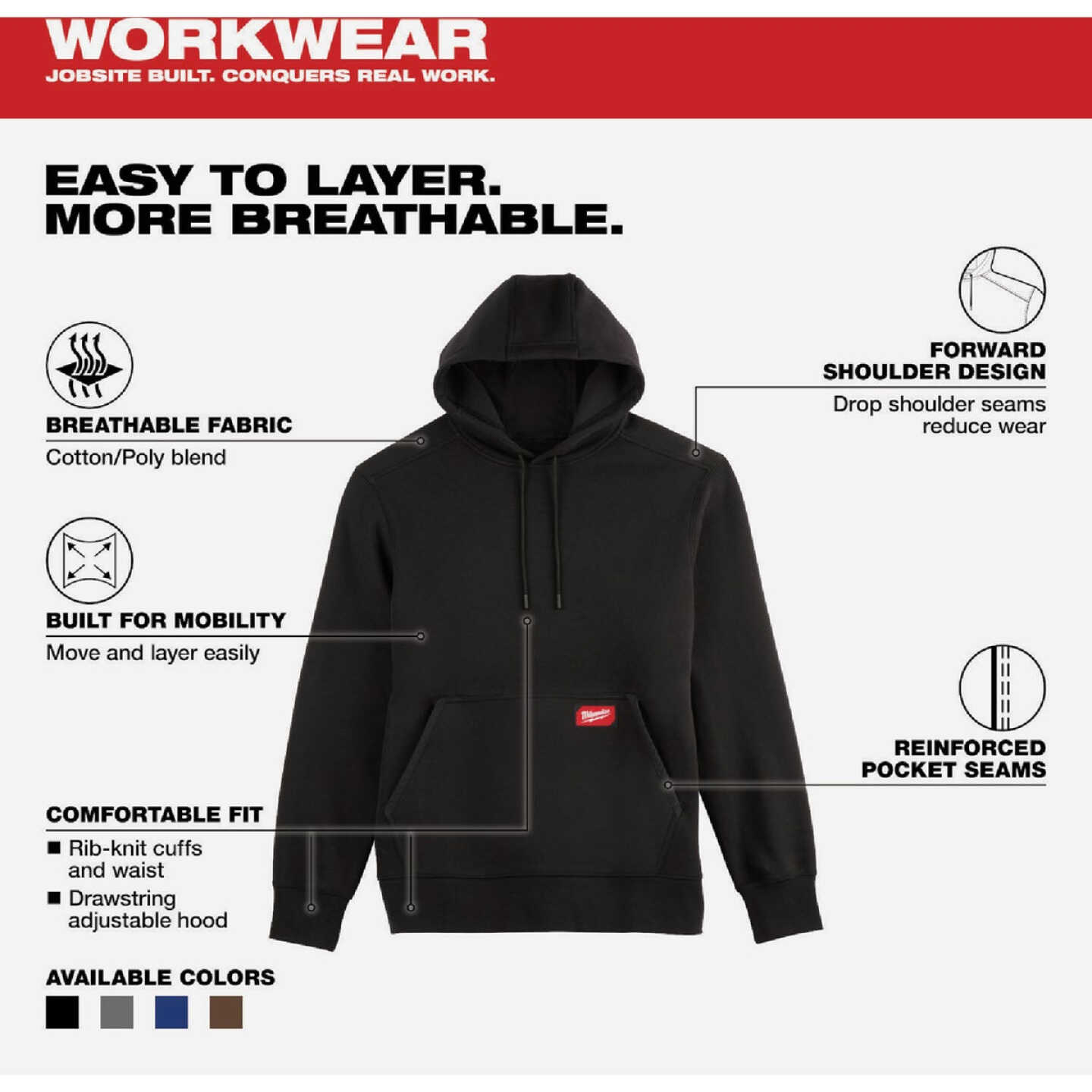 Milwaukee FREEFLEX XL Black Midweight Pullover Hooded Sweatshirt Image 4