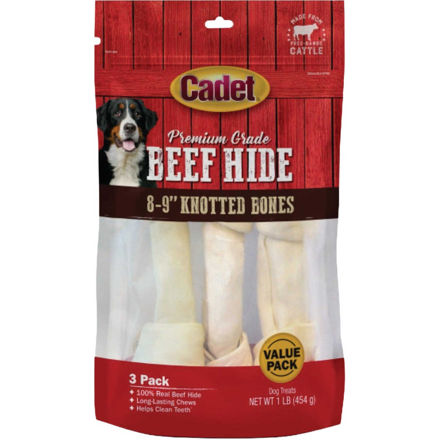 Cadet 8 In. Premium Grade Beef Hide Knotted Bone (3-Pack) Image 1