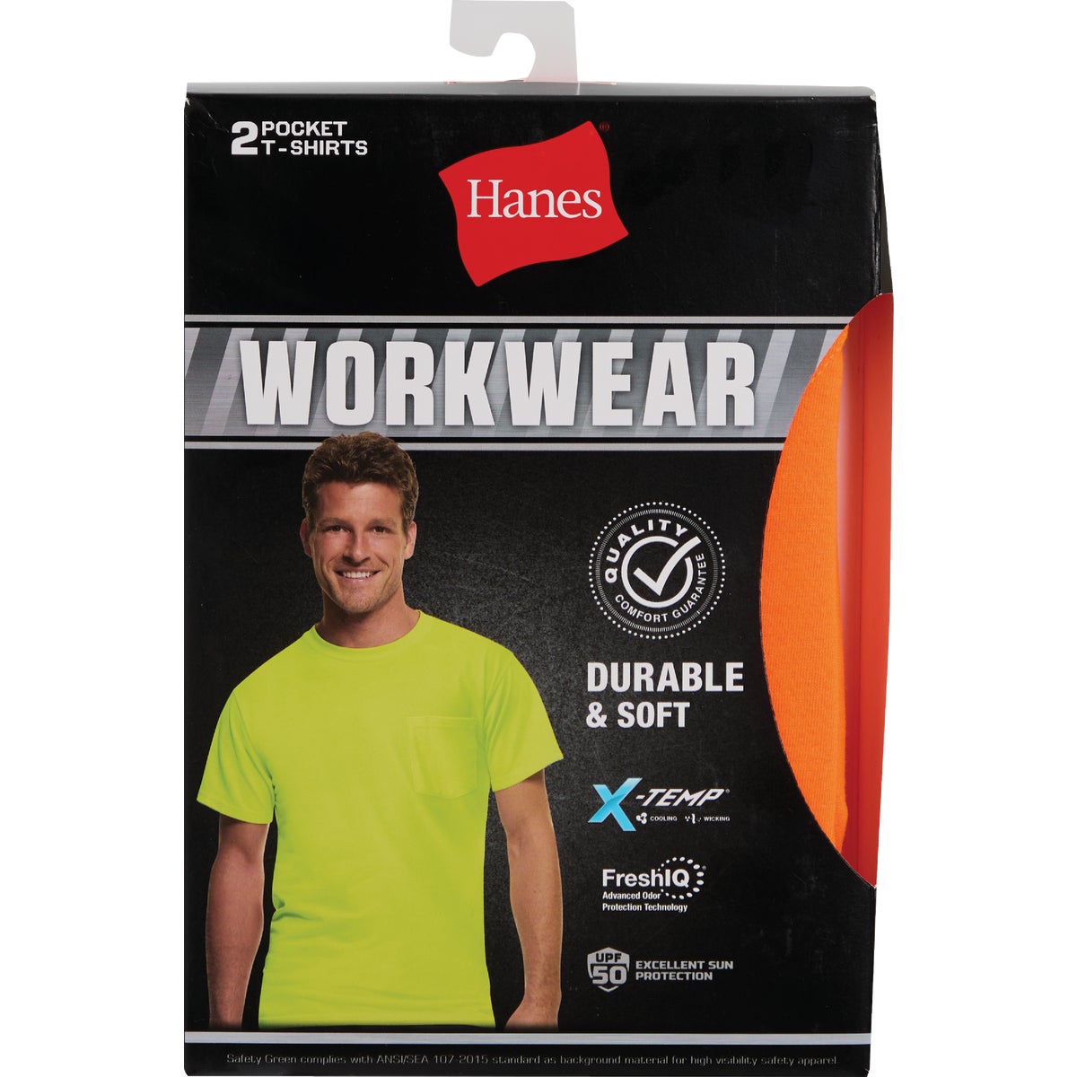 Hanes Men's Large Safety Orange Workwear T-Shirt (2-Pack) Image 2
