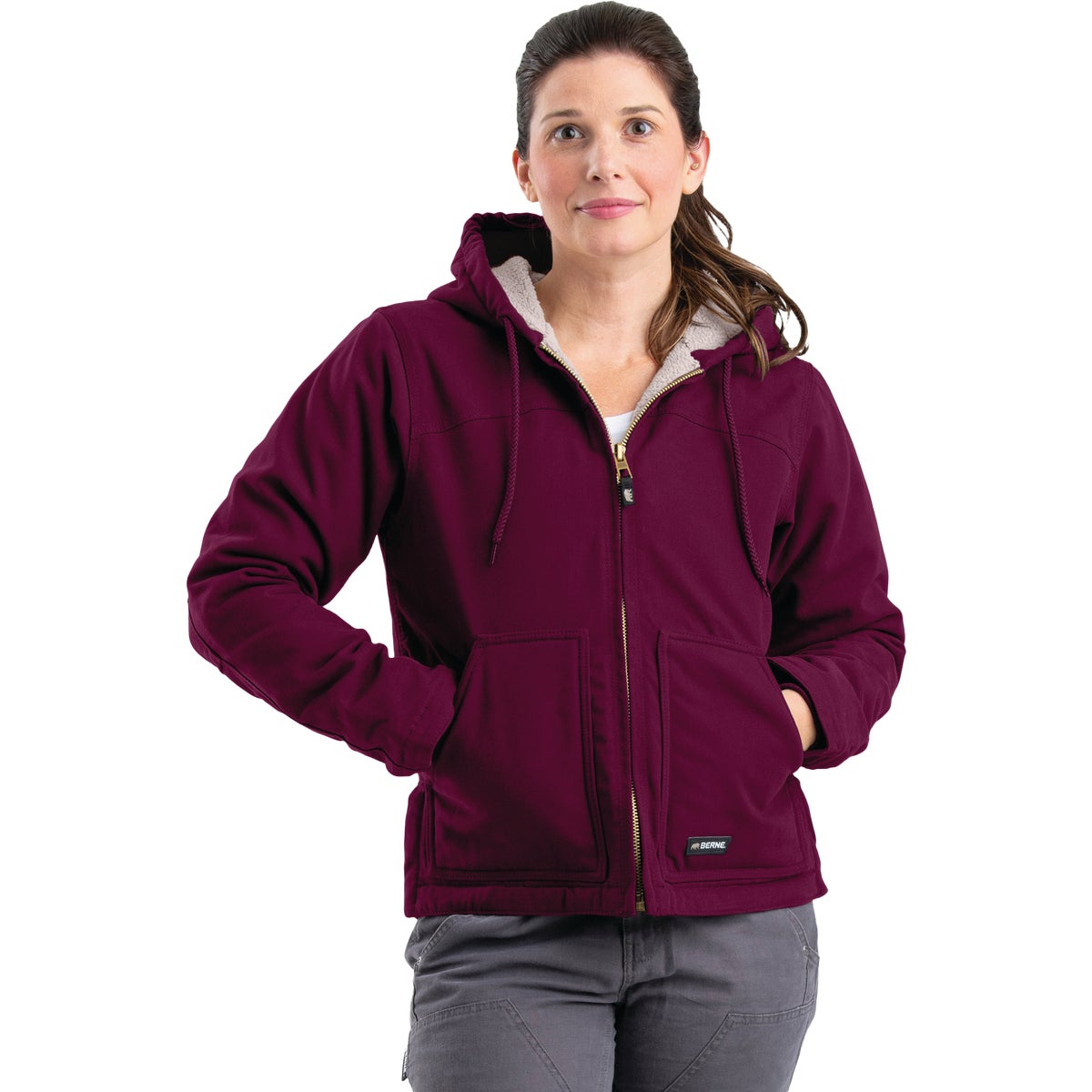 Berne Women's Medium  Plum Sherpa-Lined Softstone Duck Hooded Jacket