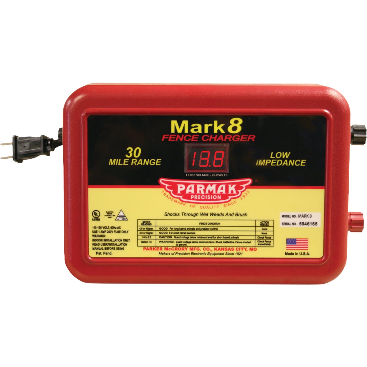 Parmak 110 - 120V  - AC Operated Fence Charger - 30 miles