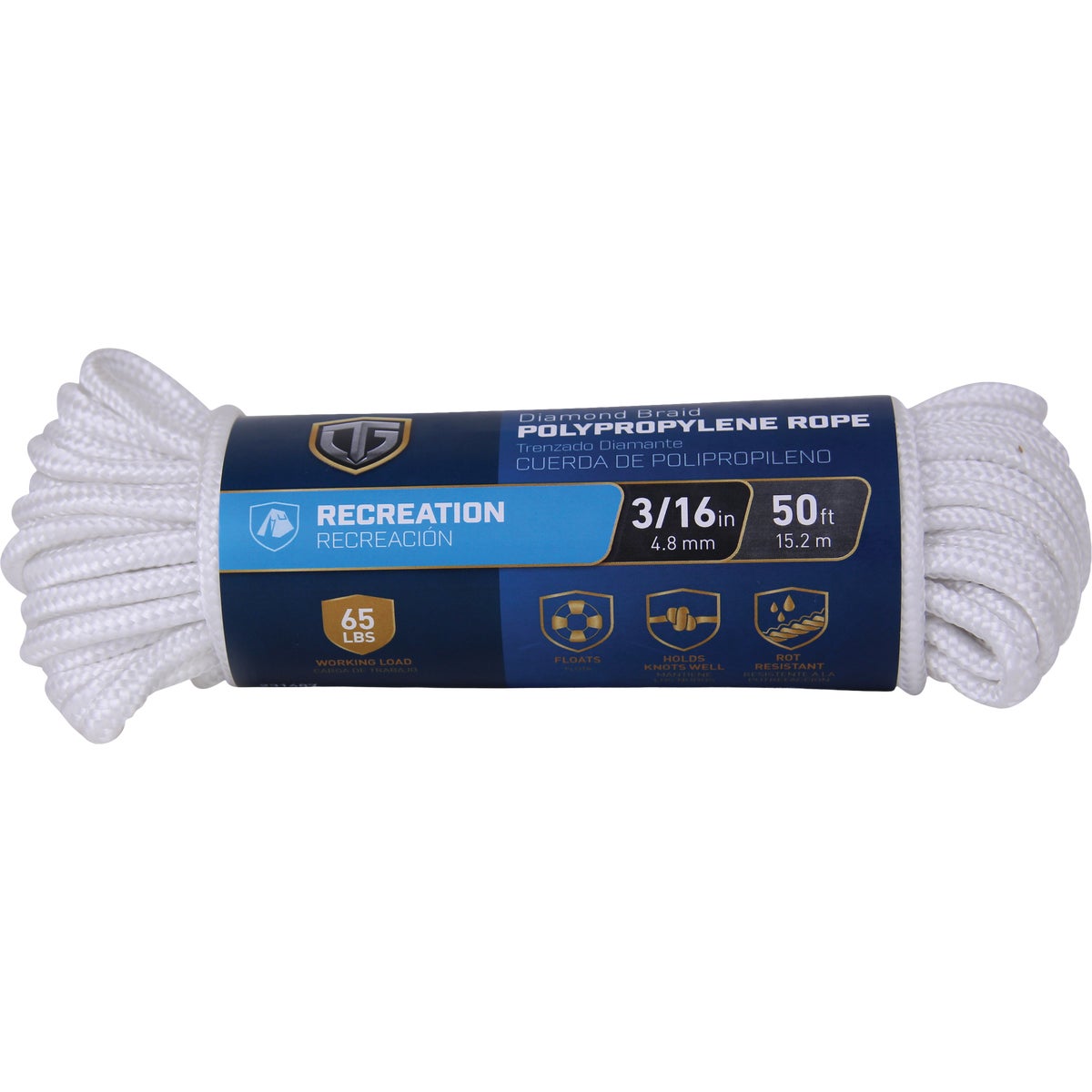 TruGuard 3/16 In. x 50 Ft. White Diamond Braid Polypropylene Rope