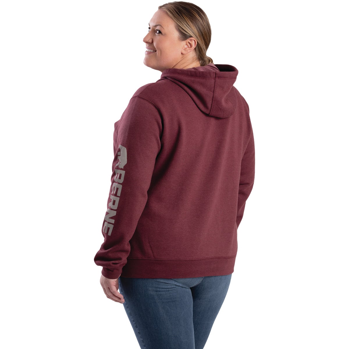 Berne Small Cabernet Women's Signature Sleeve Pullover Hooded Sweatshirt Image 4