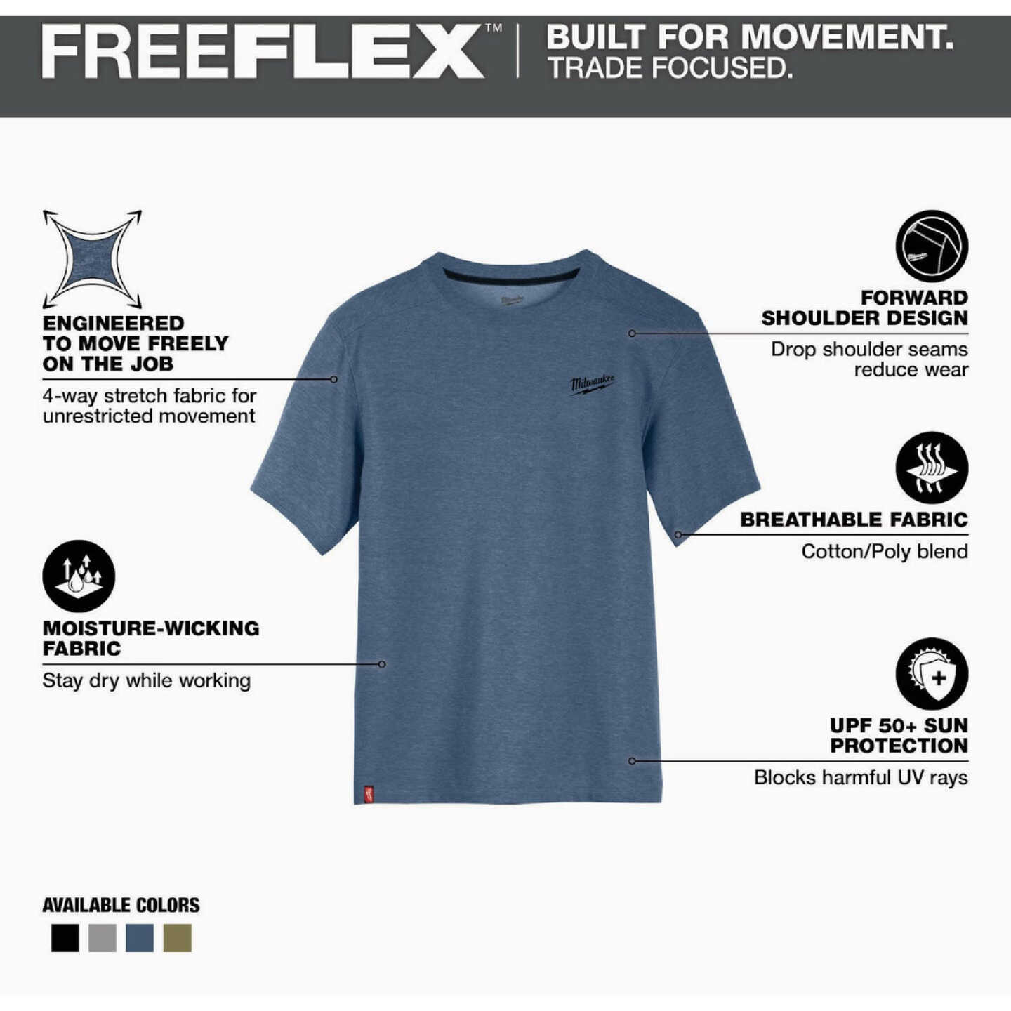 Milwaukee FREEFLEX Men's Large Blue Hybrid Short Sleeve Work Shirt Image 2