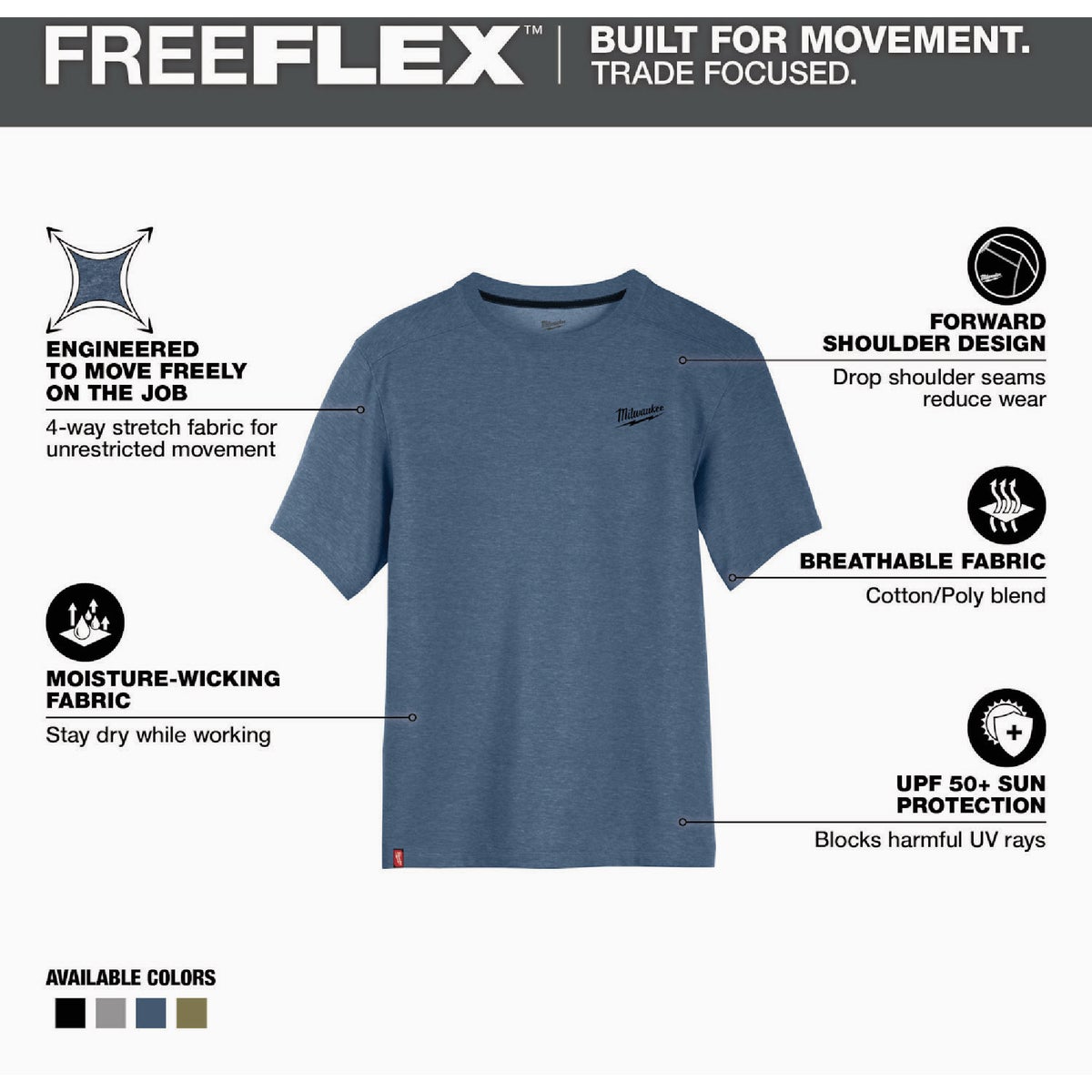 Milwaukee FREEFLEX Men's XL Blue Hybrid Short Sleeve Work Shirt Image 2