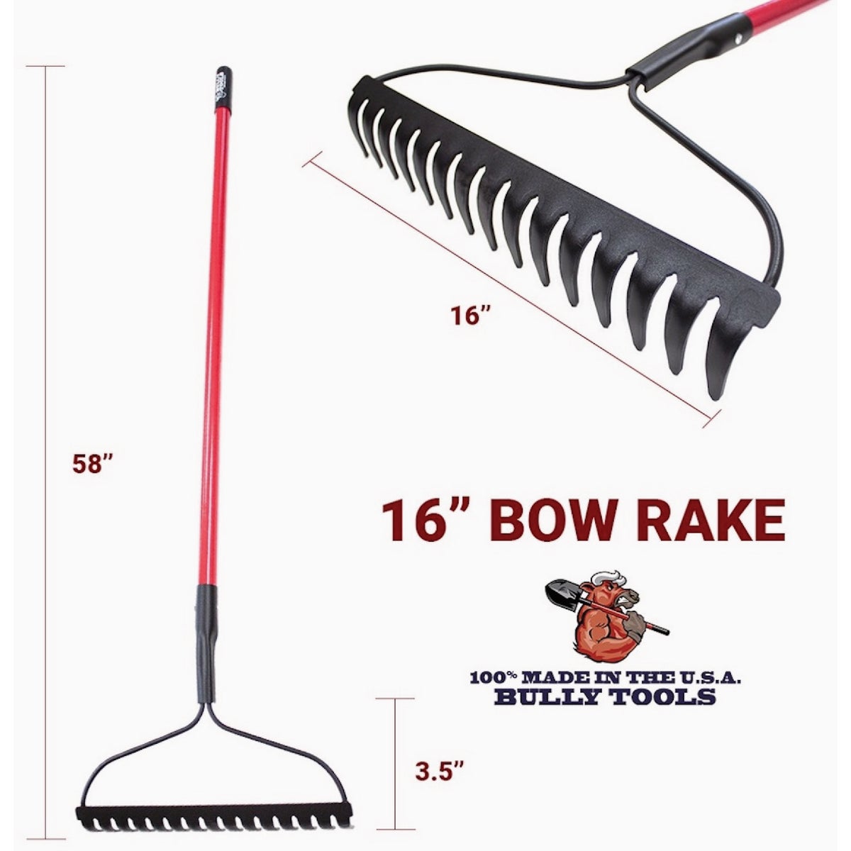 Bully Tools 16 In. Bow Rake with 58 In. Fiberglass Handle Image 2