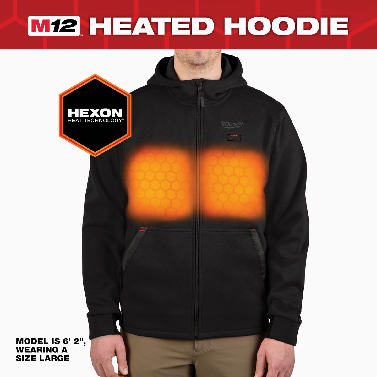 Milwaukee M12 Men's Large Black Full-Zip Heated Hoodie Image 3