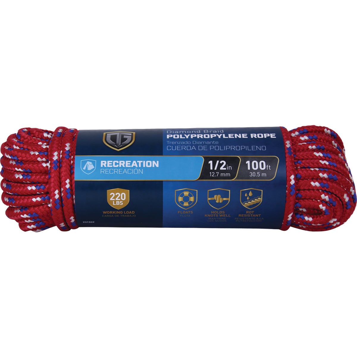 TruGuard 1/2 In. x 100 Ft. Assorted Diamond Braid Polypropylene Rope
