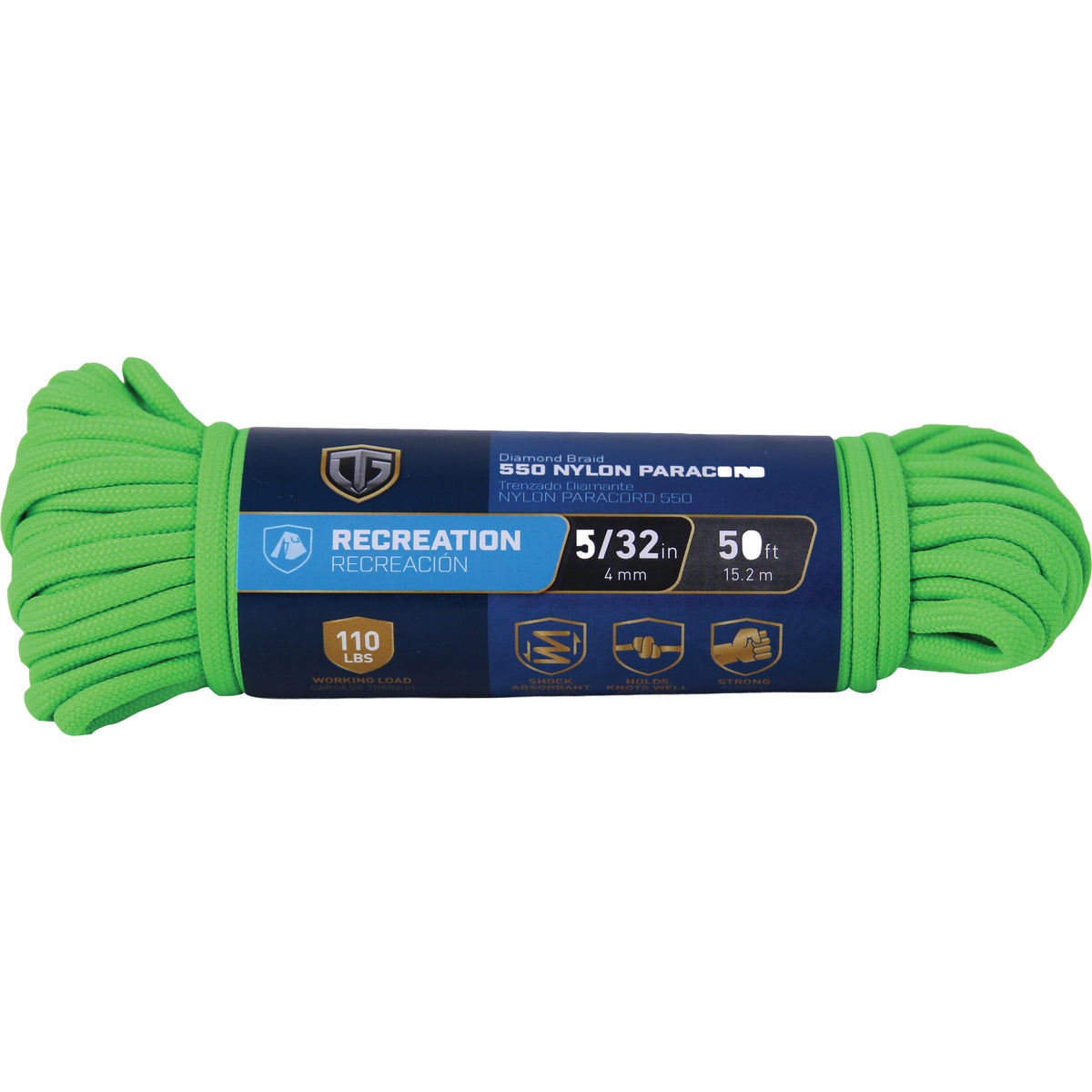 TruGuard 5/32 In. x 50 Ft. Green Paracord 550 Diamond Braid Nylon Rope
